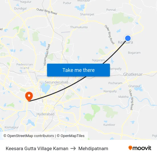 Keesara Gutta Village Kaman to Mehdipatnam map