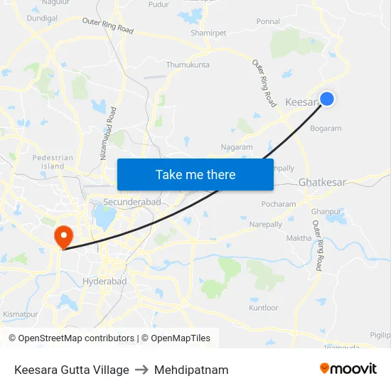 Keesara Gutta Village to Mehdipatnam map
