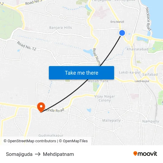 Somajiguda to Mehdipatnam map
