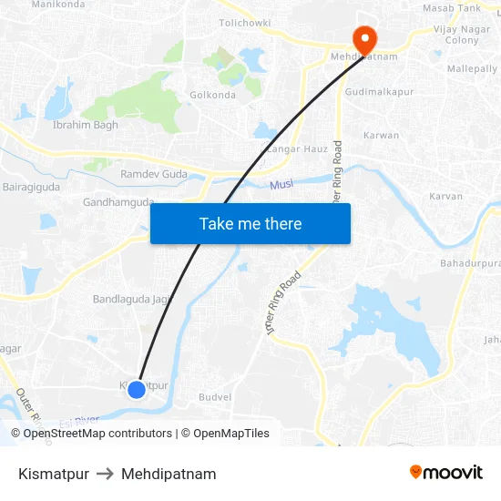 Kismatpur to Mehdipatnam map