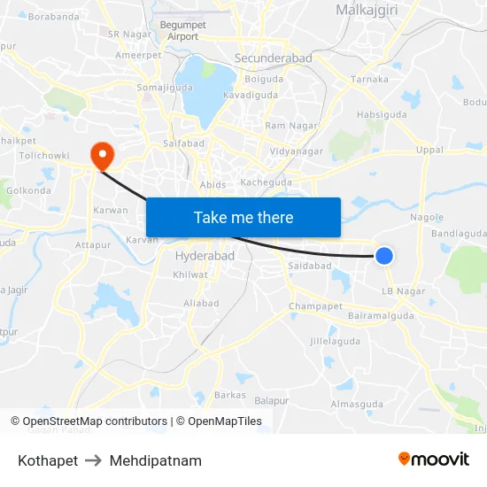Kothapet to Mehdipatnam map