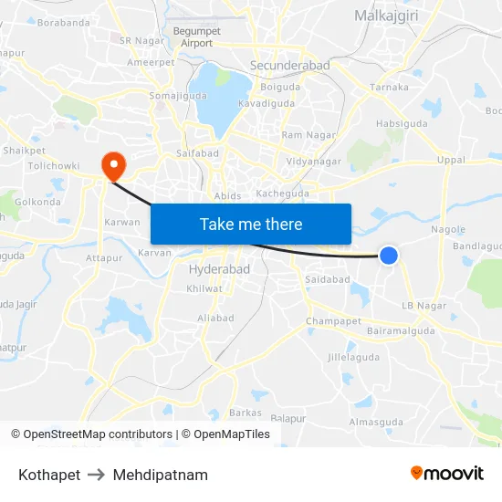 Kothapet to Mehdipatnam map