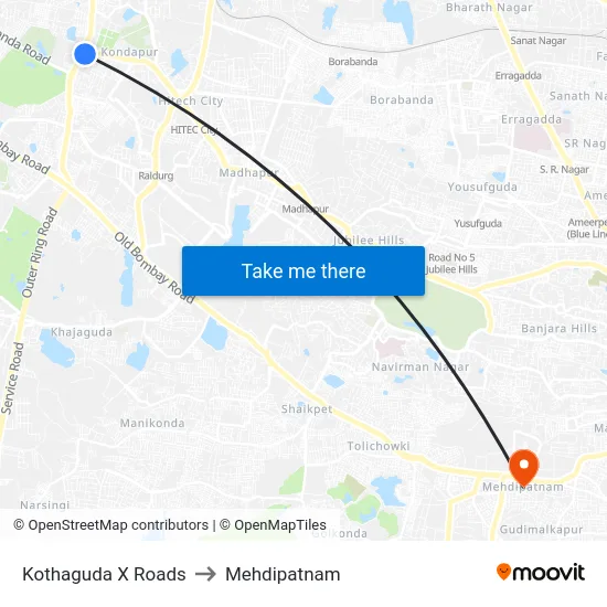 Kothaguda X Roads to Mehdipatnam map