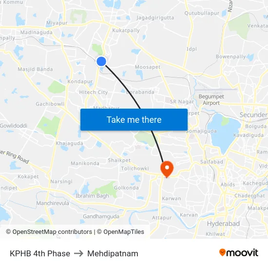 KPHB 4th Phase to Mehdipatnam map