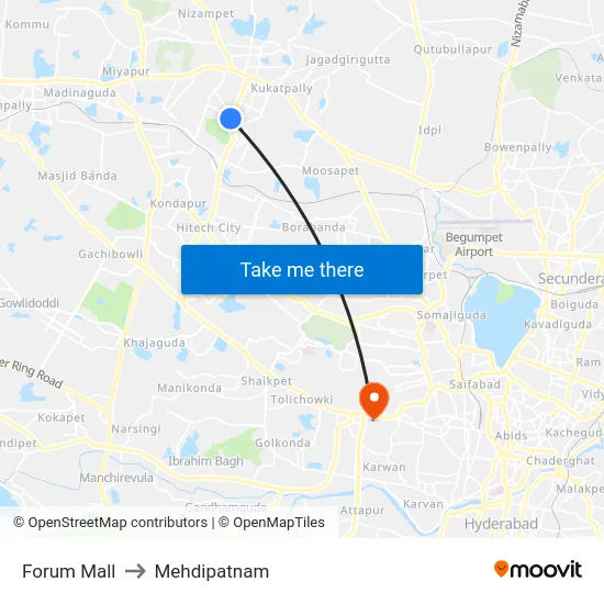 Forum Mall to Mehdipatnam map