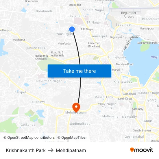 Krishnakanth Park to Mehdipatnam map
