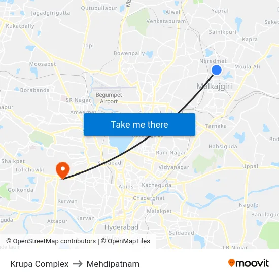 Krupa Complex to Mehdipatnam map