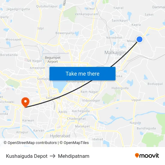 Kushaiguda Depot to Mehdipatnam map