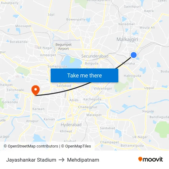 Jayashankar Stadium to Mehdipatnam map