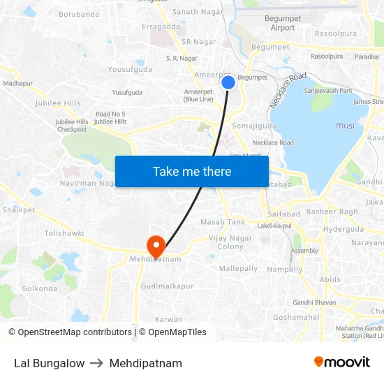 Lal Bungalow to Mehdipatnam map