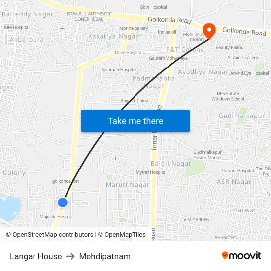Langar House to Mehdipatnam map