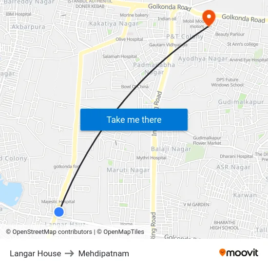 Langar House to Mehdipatnam map
