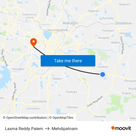 Laxma Reddy Palem to Mehdipatnam map