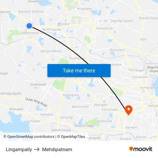 Lingampally to Mehdipatnam map