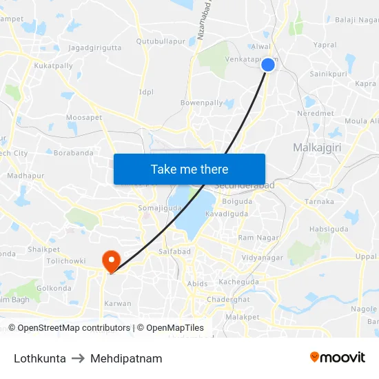 Lothkunta to Mehdipatnam map