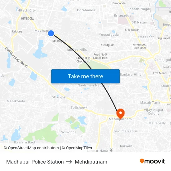 Madhapur Police Station to Mehdipatnam map