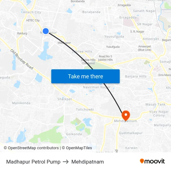 Madhapur Petrol Pump to Mehdipatnam map