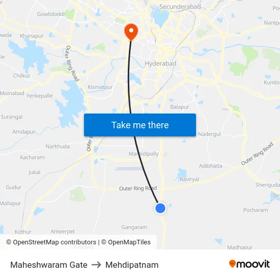 Maheshwaram Gate to Mehdipatnam map