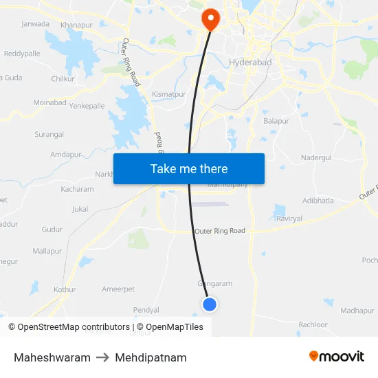 Maheshwaram to Mehdipatnam map