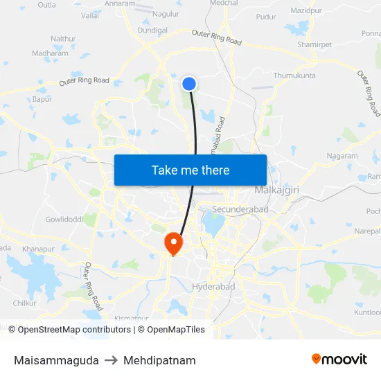 Maisammaguda to Mehdipatnam map