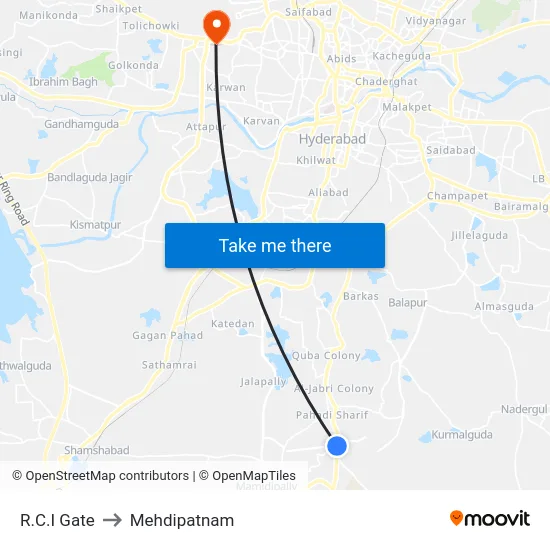 R.C.I Gate to Mehdipatnam map