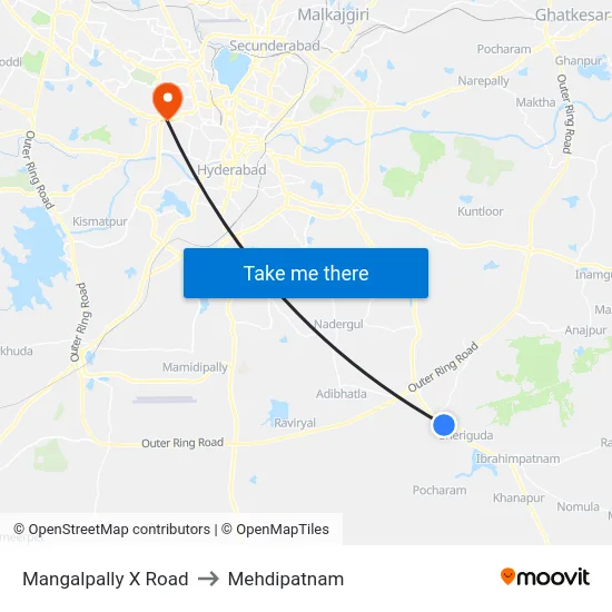 Mangalpally X Road to Mehdipatnam map