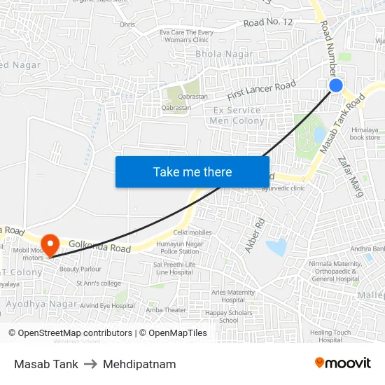 Masab Tank to Mehdipatnam map
