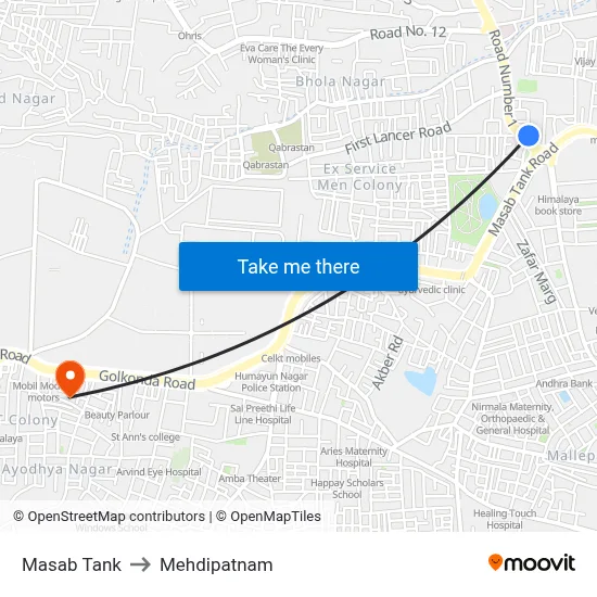 Masab Tank to Mehdipatnam map