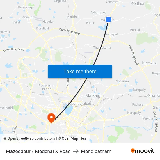 Mazeedpur / Medchal X Road to Mehdipatnam map