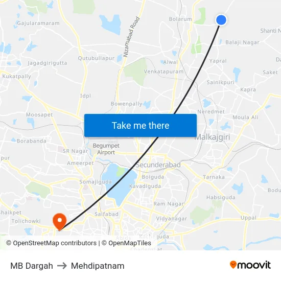 MB Dargah to Mehdipatnam map