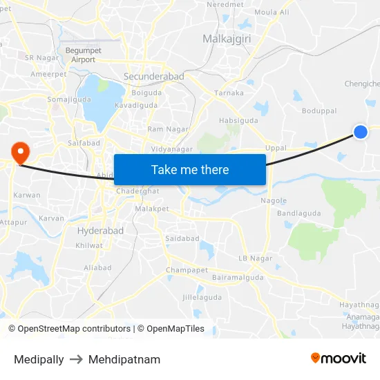Medipally to Mehdipatnam map