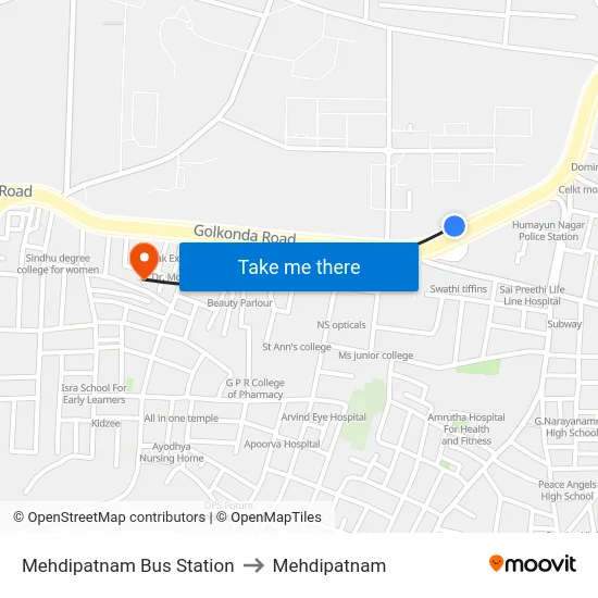 Mehdipatnam Bus Station to Mehdipatnam map