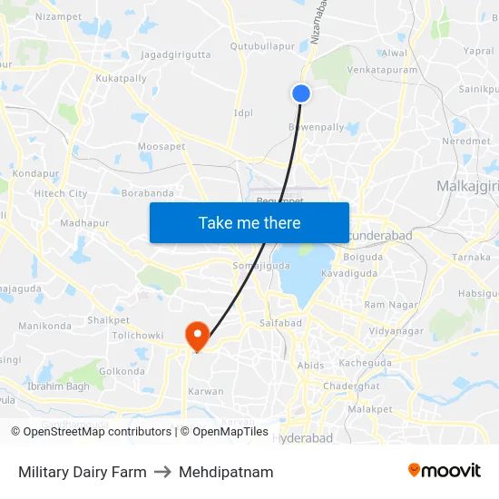 Military Dairy Farm to Mehdipatnam map