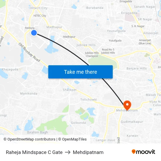 Raheja Mindspace C Gate to Mehdipatnam map