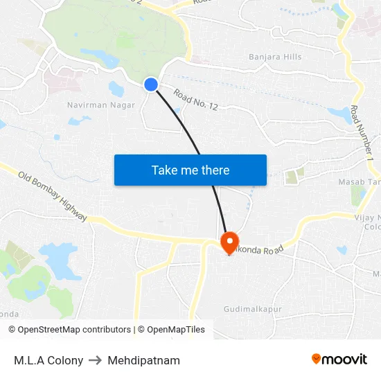 M.L.A Colony to Mehdipatnam map