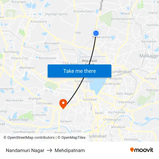 Nandamuri Nagar to Mehdipatnam map