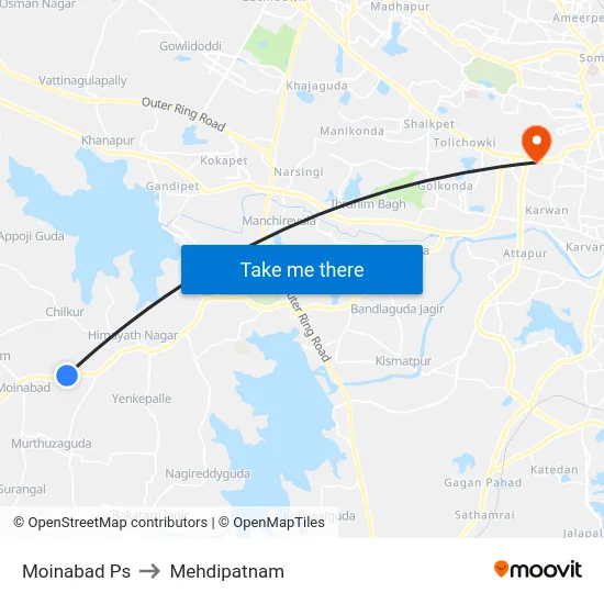 Moinabad Ps to Mehdipatnam map