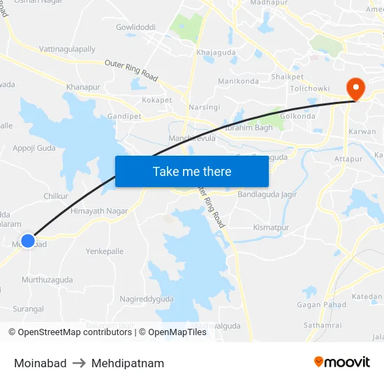 Moinabad to Mehdipatnam map