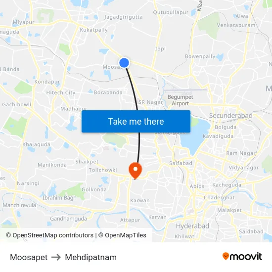Moosapet to Mehdipatnam map