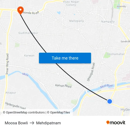 Moosa Bowli to Mehdipatnam map