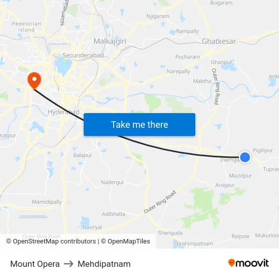 Mount Opera to Mehdipatnam map
