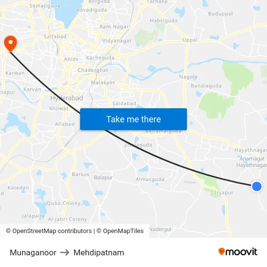 Munaganoor to Mehdipatnam map