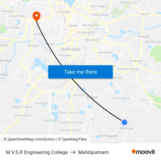 M.V.S.R Engineering College to Mehdipatnam map