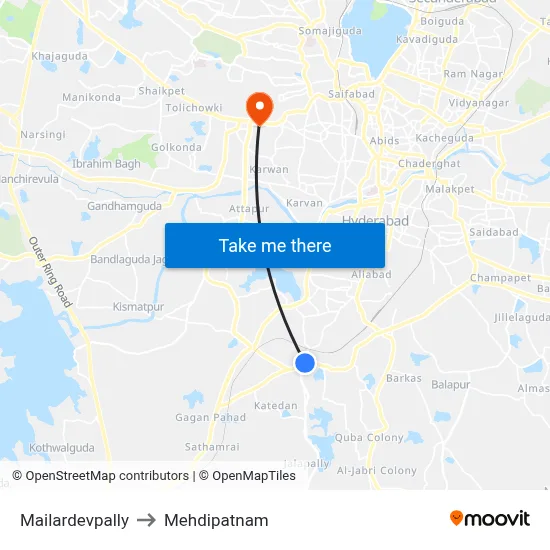 Mailardevpally to Mehdipatnam map