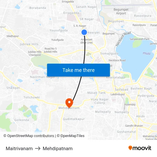 Maitrivanam to Mehdipatnam map