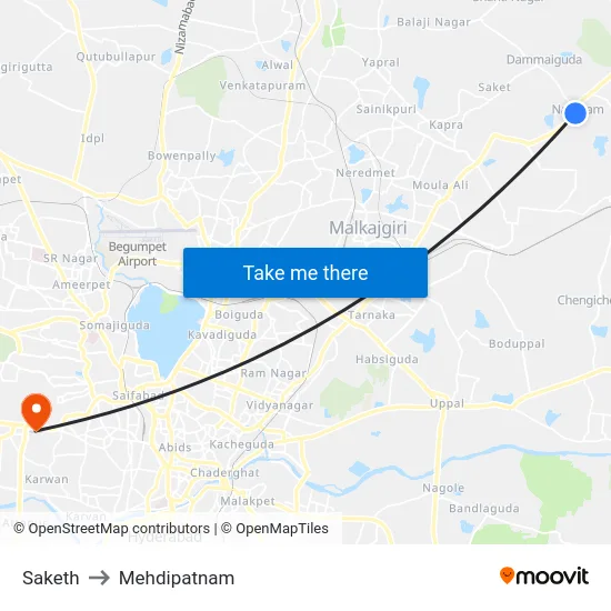 Saketh to Mehdipatnam map