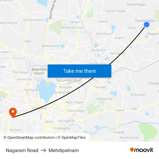 Nagaram Road to Mehdipatnam map
