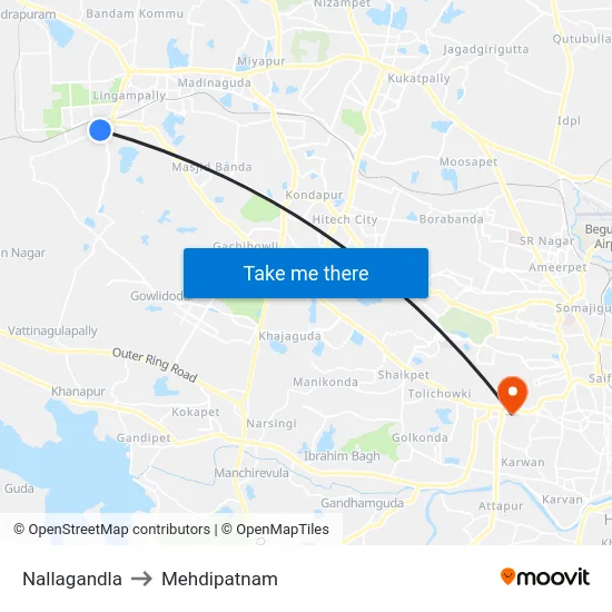 Nallagandla to Mehdipatnam map