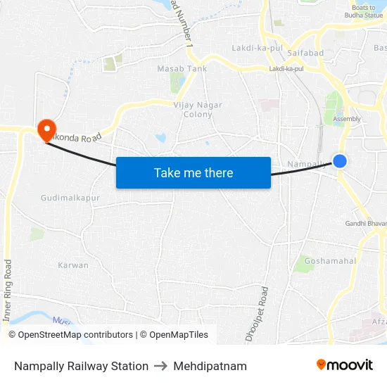 Nampally Railway Station to Mehdipatnam map