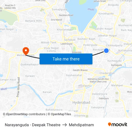 Narayanguda - Deepak Theatre to Mehdipatnam map